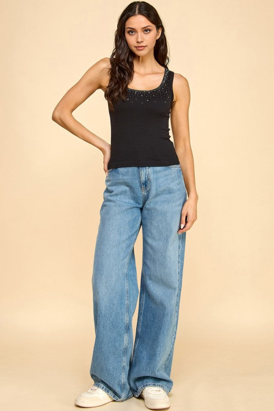 PT45 RHINESTONE TANK TOP