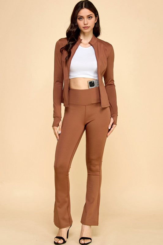 LUQM10-SET SOLID YOGA JACKET 2-PIECE SET