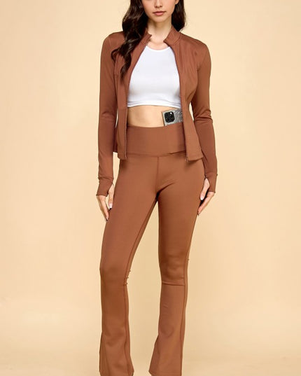 LUQM10-SET SOLID YOGA JACKET 2-PIECE SET