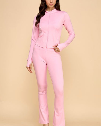 LUQM10-SET SOLID YOGA JACKET 2-PIECE SET