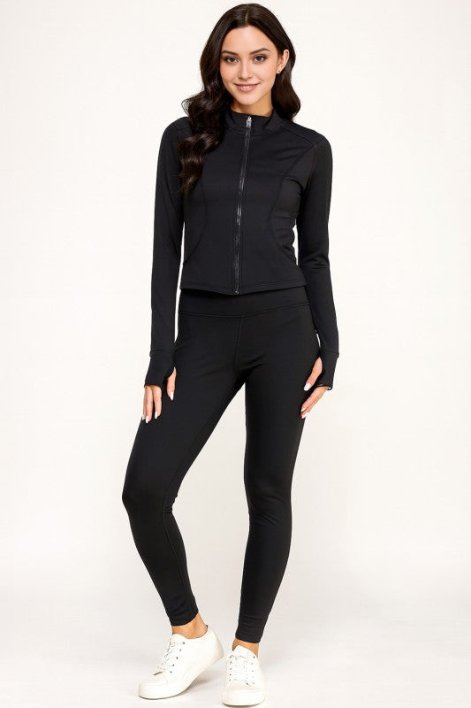 LUQM01-SET SOLID YOGA JACKET 2-PIECE SET