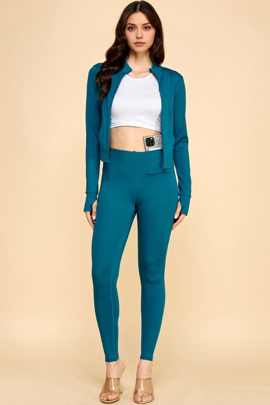 LUQM01-SET SOLID YOGA JACKET 2-PIECE SET