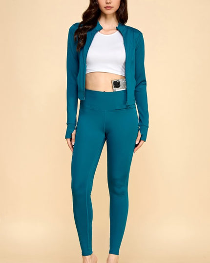 LUQM01-SET SOLID YOGA JACKET 2-PIECE SET