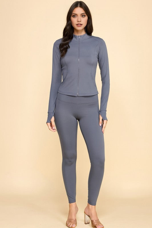 LUQM01-SET SOLID YOGA JACKET 2-PIECE SET