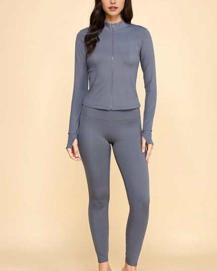 LUQM01-SET SOLID YOGA JACKET 2-PIECE SET
