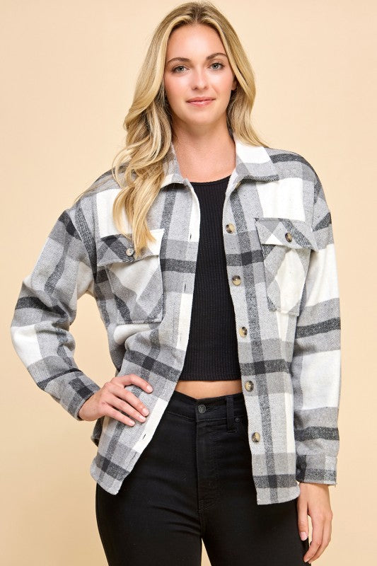 JA01 SHACKET PLAID BUTTON UP SHACKET