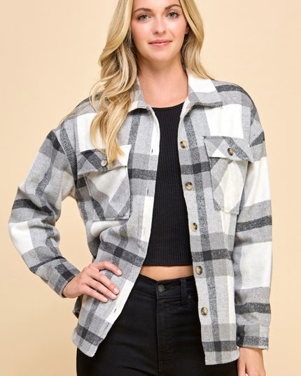 JA01 SHACKET PLAID BUTTON UP SHACKET