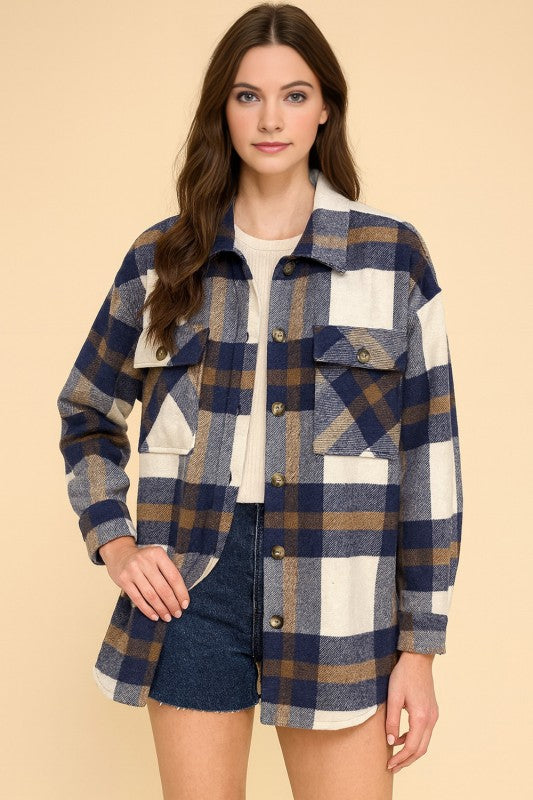 JA01 SHACKET PLAID BUTTON UP SHACKET