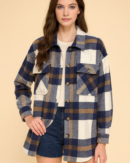 JA01 SHACKET PLAID BUTTON UP SHACKET