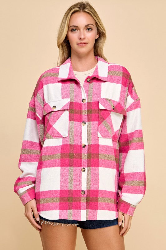 JA01 SHACKET PLAID BUTTON UP SHACKET