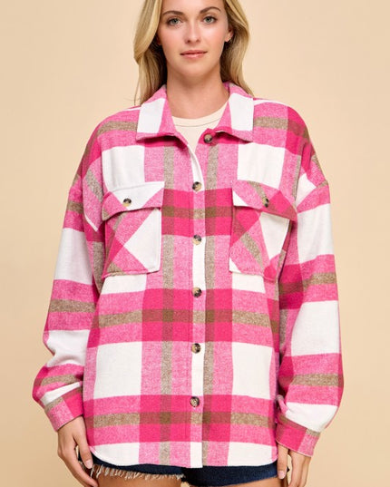 JA01 SHACKET PLAID BUTTON UP SHACKET