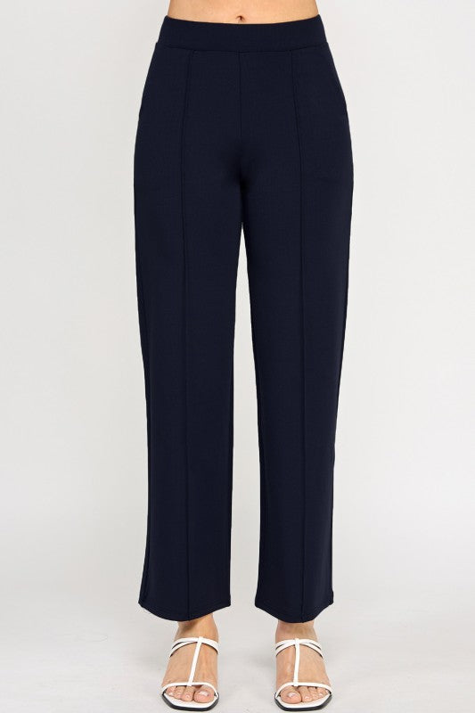 YC34 SOLID FRONT PLEATED PANTS WITH SIDE POCKETS