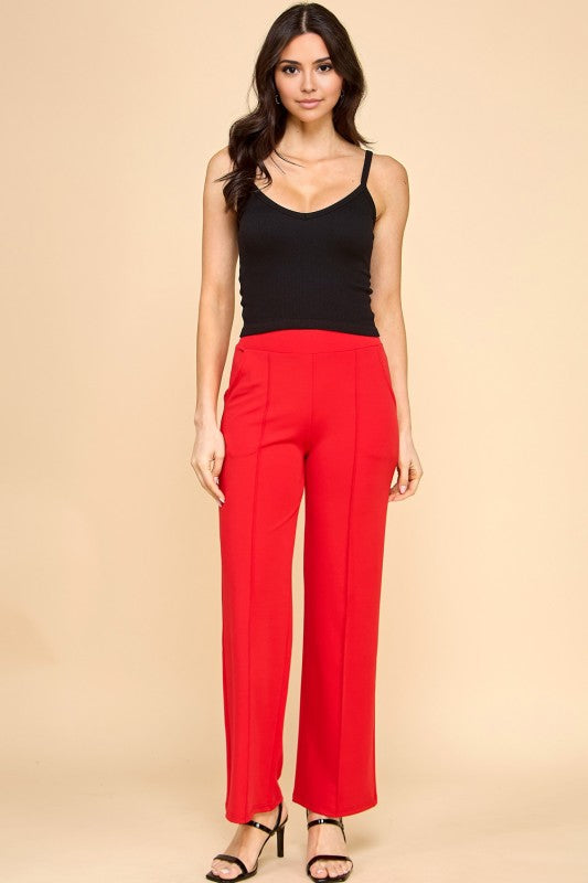 YC34 SOLID FRONT PLEATED PANTS WITH SIDE POCKETS