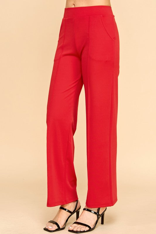 YC34 SOLID FRONT PLEATED PANTS WITH SIDE POCKETS