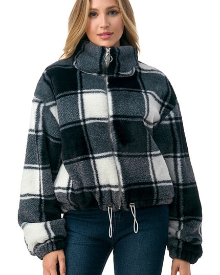 Check Faux Fur Jacket – Oversized Plush Coat
