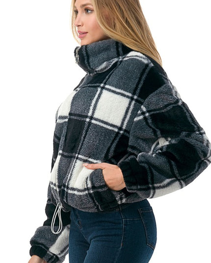Check Faux Fur Jacket – Oversized Plush Coat