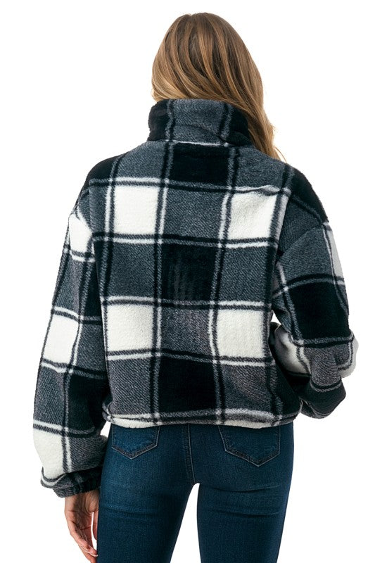 Check Faux Fur Jacket – Oversized Plush Coat