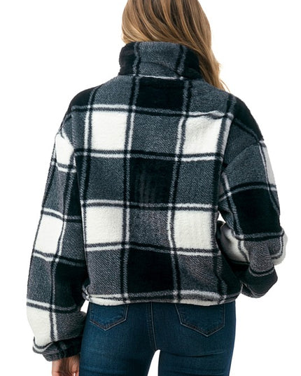 Check Faux Fur Jacket – Oversized Plush Coat