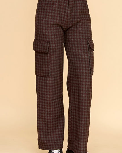 FUR25 PLAID CARGO PANTS WITH FUR