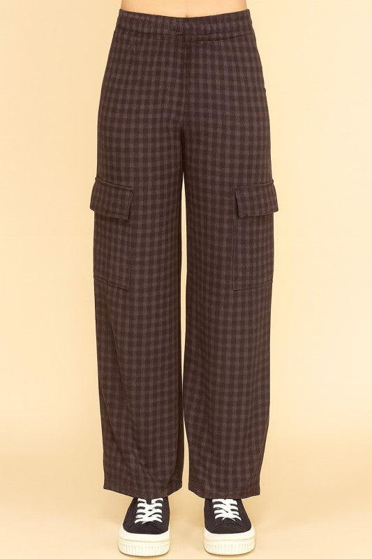 FUR25 PLAID CARGO PANTS WITH FUR