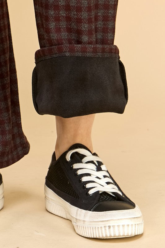 FUR25 PLAID CARGO PANTS WITH FUR