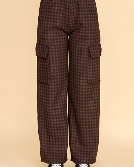 FUR25 PLAID CARGO PANTS WITH FUR