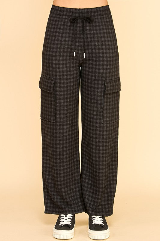 CK25 PLAID DRAWSTRING CARGO PANTS