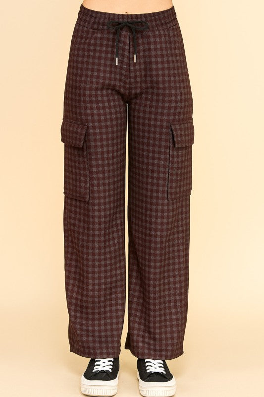 CK25 PLAID DRAWSTRING CARGO PANTS