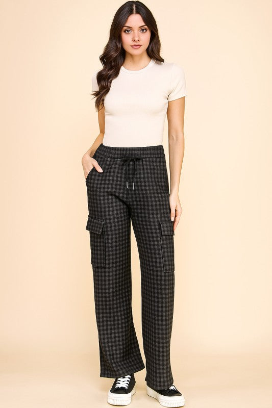 CK25 PLAID DRAWSTRING CARGO PANTS