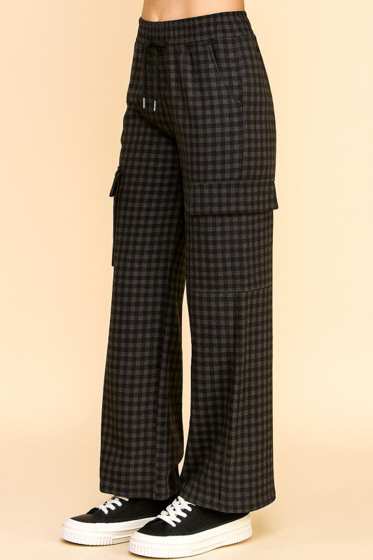 CK25 PLAID DRAWSTRING CARGO PANTS