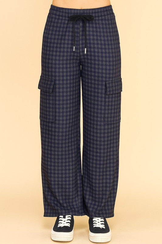 CK25 PLAID DRAWSTRING CARGO PANTS