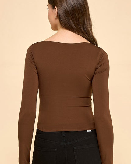 DLT25L CREPE SCOOP NECK LONG SLEEVE TOP