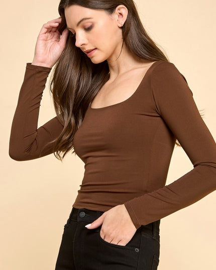DLT25L CREPE SCOOP NECK LONG SLEEVE TOP