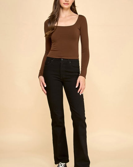 DLT25L CREPE SCOOP NECK LONG SLEEVE TOP