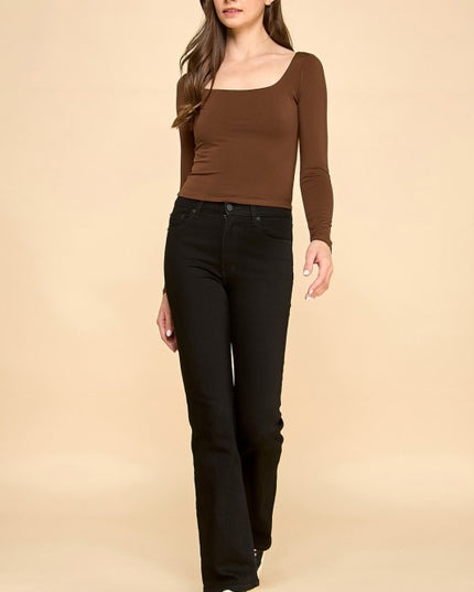 DLT25L CREPE SCOOP NECK LONG SLEEVE TOP