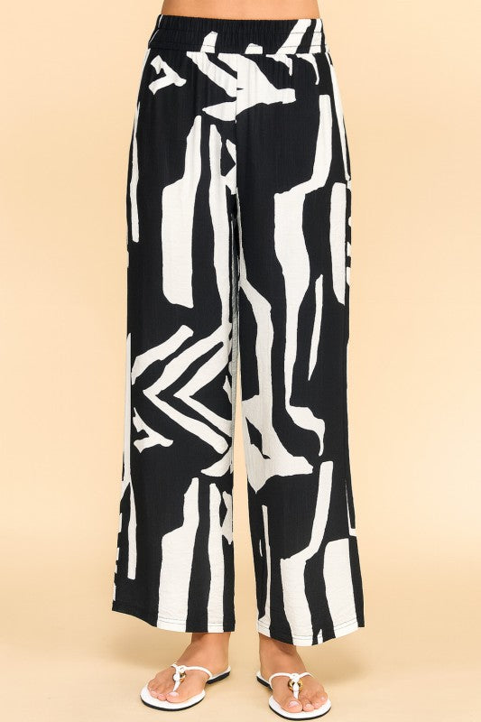 LELIS-08 UNIQUE PRINT WIDE LEG PANTS