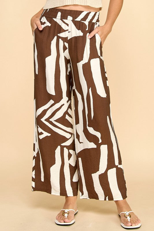 LELIS-08 UNIQUE PRINT WIDE LEG PANTS