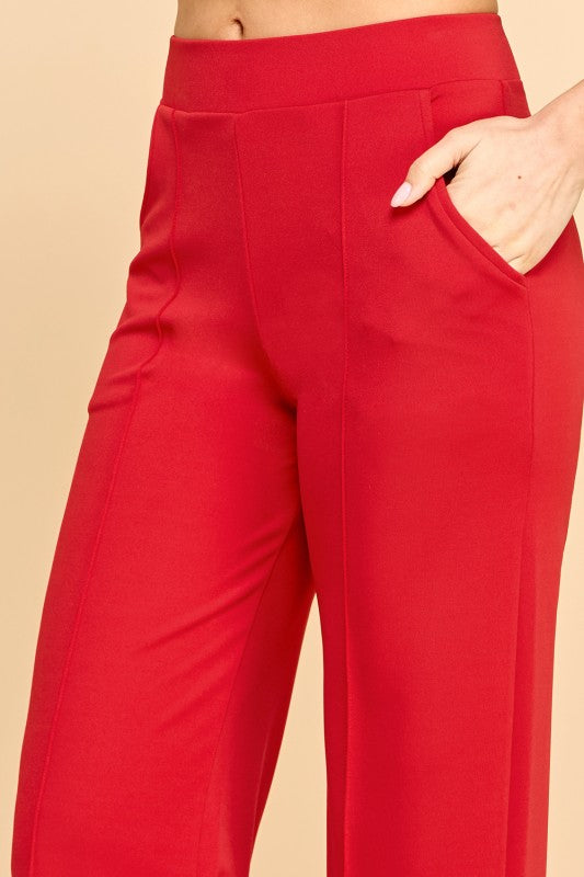 YC34 SOLID FRONT PLEATED PANTS WITH SIDE POCKETS