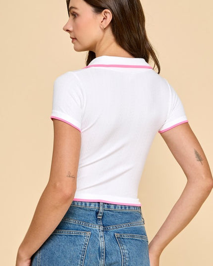 TO101 V NECK COLLAR CROP TOP