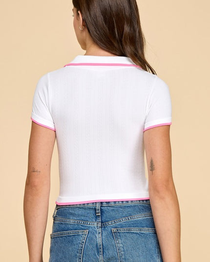 TO101 V NECK COLLAR CROP TOP