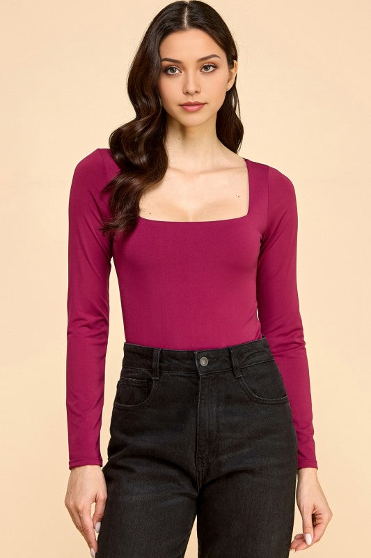 BST24L SQUARE NECK SHORT LONG SLEEVE BODYSUITS