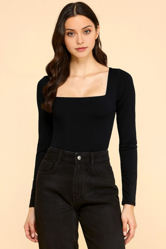 BST24L SQUARE NECK SHORT LONG SLEEVE BODYSUITS