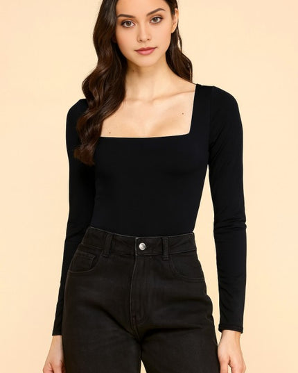 BST24L SQUARE NECK SHORT LONG SLEEVE BODYSUITS