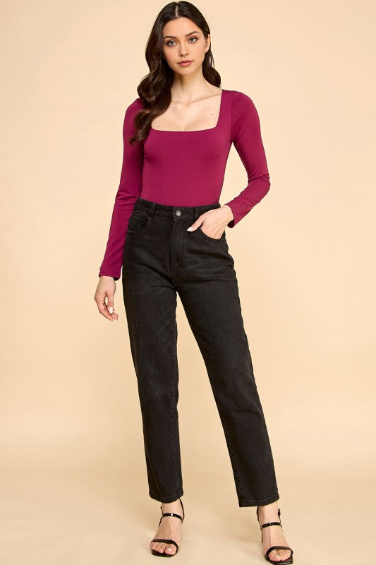 BST24L SQUARE NECK SHORT LONG SLEEVE BODYSUITS