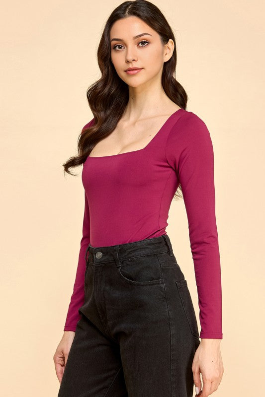 BST24L SQUARE NECK SHORT LONG SLEEVE BODYSUITS