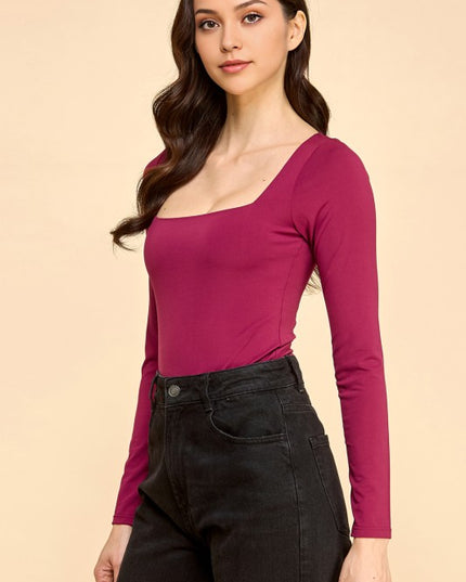 BST24L SQUARE NECK SHORT LONG SLEEVE BODYSUITS