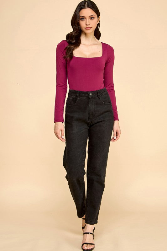 BST24L SQUARE NECK SHORT LONG SLEEVE BODYSUITS