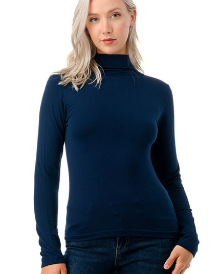 Solid Fleece Mock Neck Top – Fitted Cozy Long Sleeve