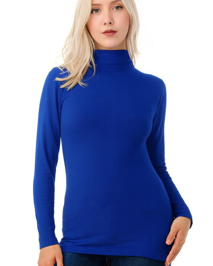 Solid Fleece Mock Neck Top – Fitted Cozy Long Sleeve