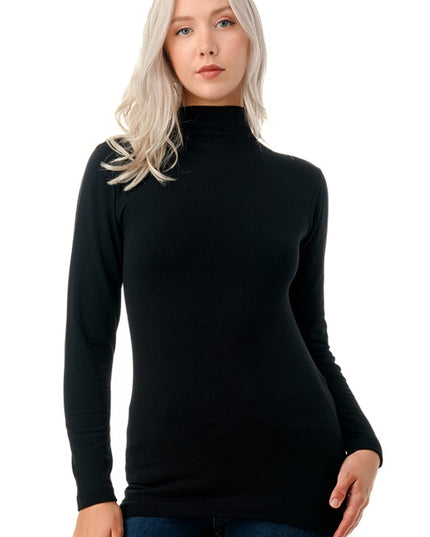 Solid Fleece Mock Neck Top – Fitted Cozy Long Sleeve